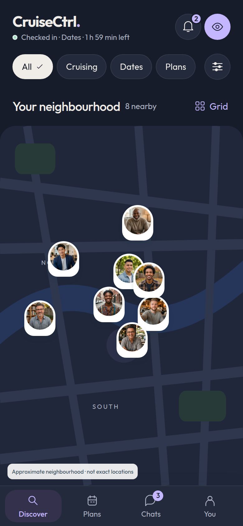 The neighbourhood map with people in approximate areas